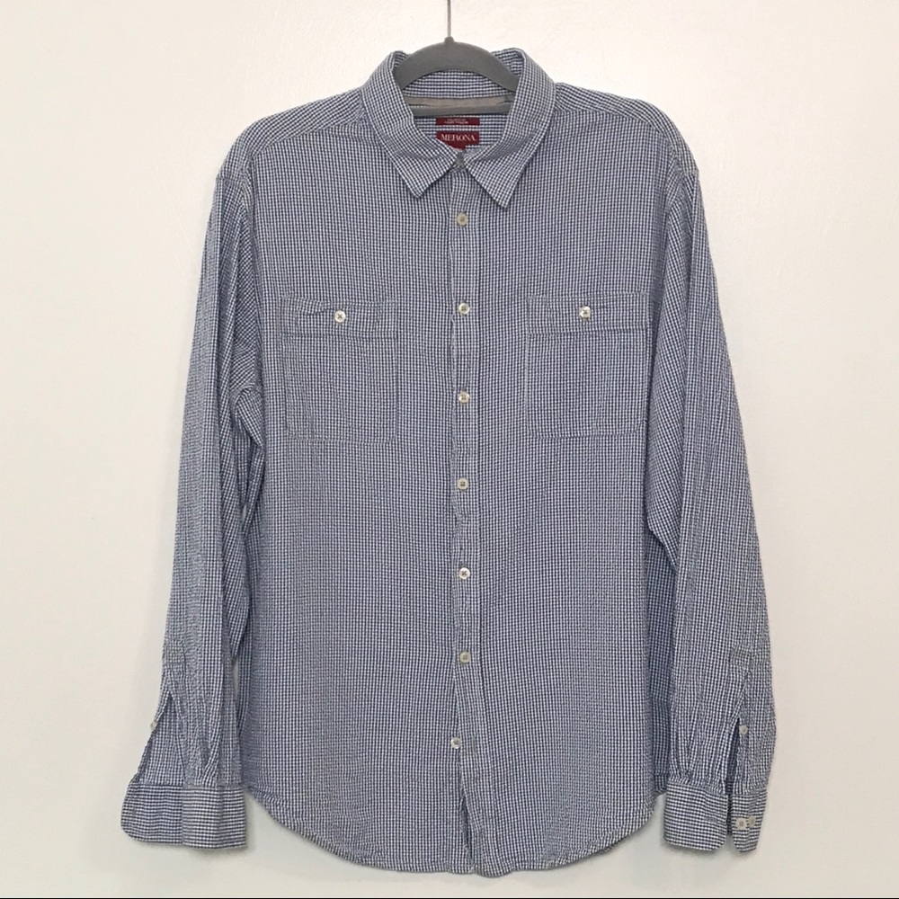 Men’s blue & white checked button down shirt XL